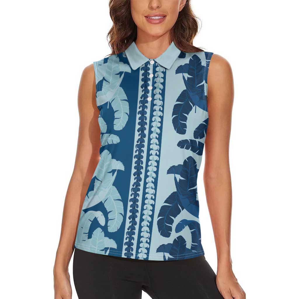 Hawaii Pua Kenikeni Lei Women Sleeveless Polo Shirt With Lau Maia Royal Blue
