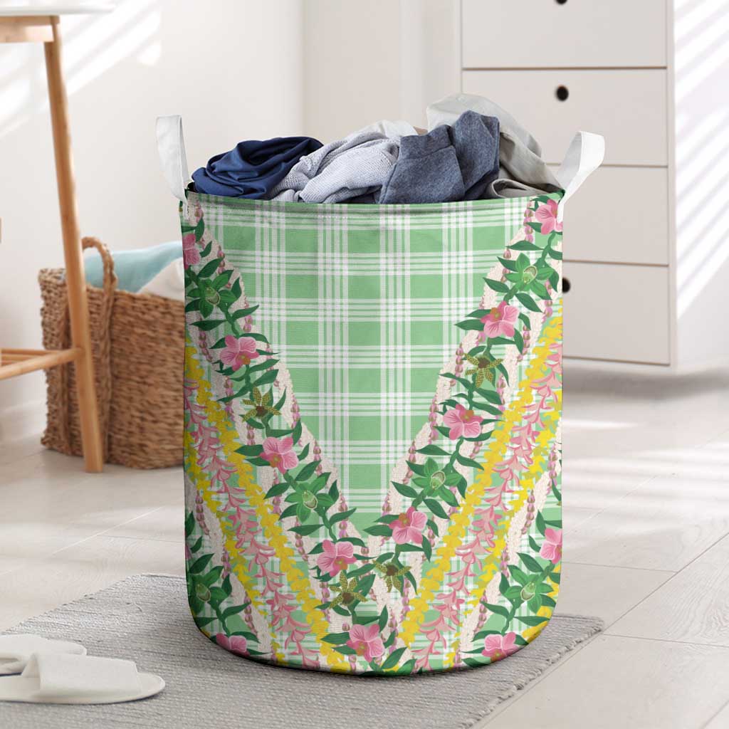 Hawaii Pikake Lokelani Plumeria Lei Laundry Basket Green Palaka Motifs LT05 Green - Polynesian Pride