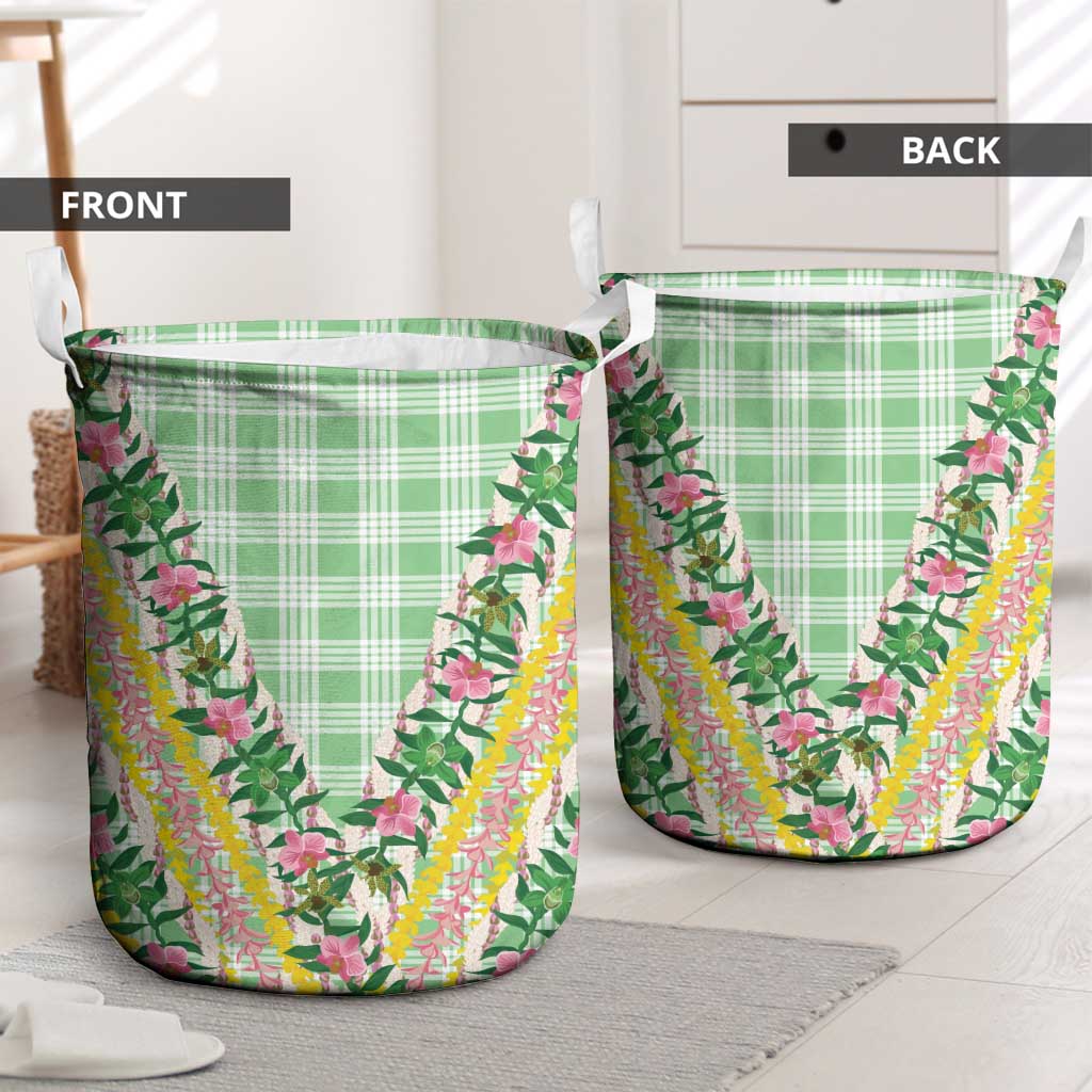 Hawaii Pikake Lokelani Plumeria Lei Laundry Basket Green Palaka Motifs LT05 - Polynesian Pride