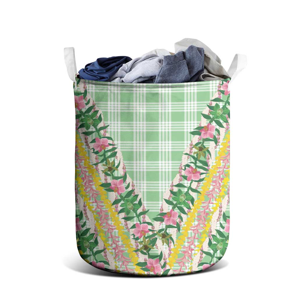Hawaii Pikake Lokelani Plumeria Lei Laundry Basket Green Palaka Motifs LT05 - Polynesian Pride