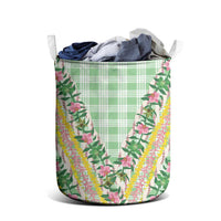Hawaii Pikake Lokelani Plumeria Lei Laundry Basket Green Palaka Motifs LT05 - Polynesian Pride