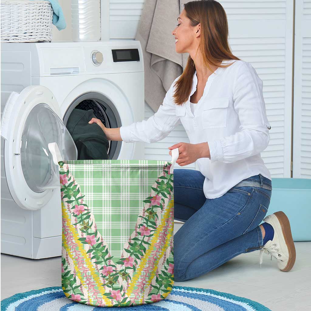 Hawaii Pikake Lokelani Plumeria Lei Laundry Basket Green Palaka Motifs LT05 - Polynesian Pride