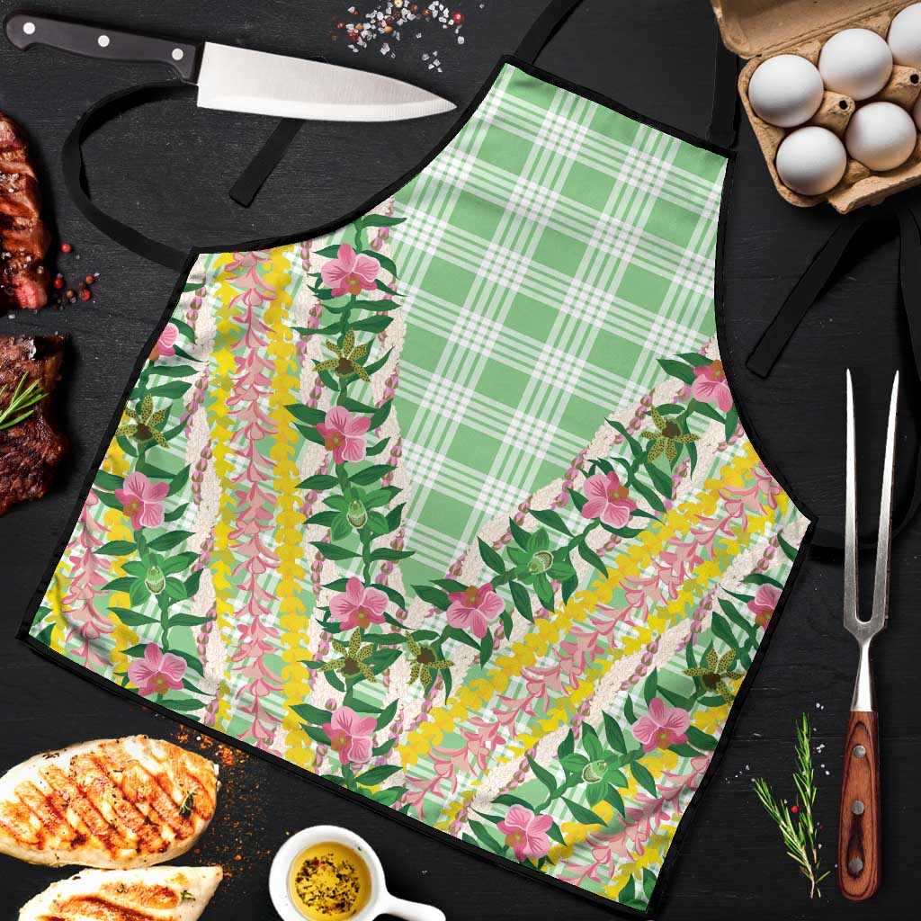 Hawaii Pikake Lokelani Plumeria Lei Apron Green Palaka Motifs LT05 Green - Polynesian Pride