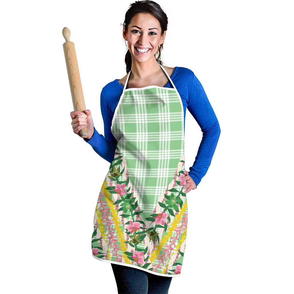 Hawaii Pikake Lokelani Plumeria Lei Apron Green Palaka Motifs LT05 - Polynesian Pride