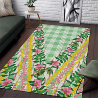 Hawaii Pikake Lokelani Plumeria Lei Area Rug Green Palaka Motifs