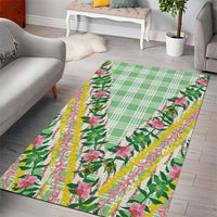 Hawaii Pikake Lokelani Plumeria Lei Area Rug Green Palaka Motifs