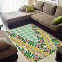 Hawaii Pikake Lokelani Plumeria Lei Area Rug Green Palaka Motifs