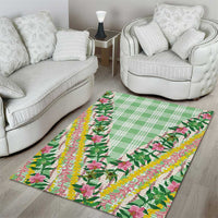 Hawaii Pikake Lokelani Plumeria Lei Area Rug Green Palaka Motifs