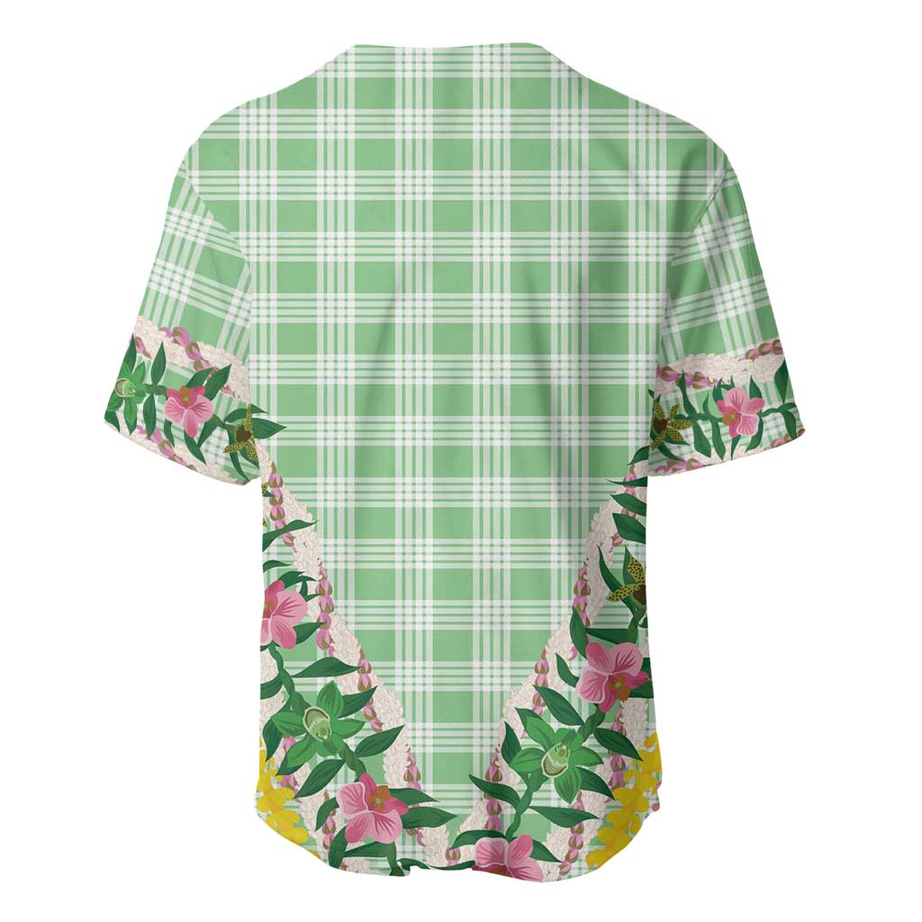 Hawaii Pikake Lokelani Plumeria Lei Baseball Jersey Green Palaka Motifs LT05 - Polynesian Pride