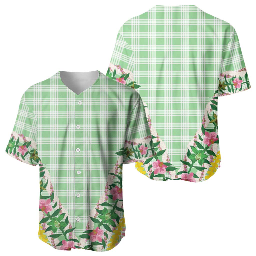 Hawaii Pikake Lokelani Plumeria Lei Baseball Jersey Green Palaka Motifs LT05 - Polynesian Pride