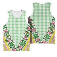 Hawaii Pikake Lokelani Plumeria Lei Basketball Jersey Green Palaka Motifs LT05 - Polynesian Pride
