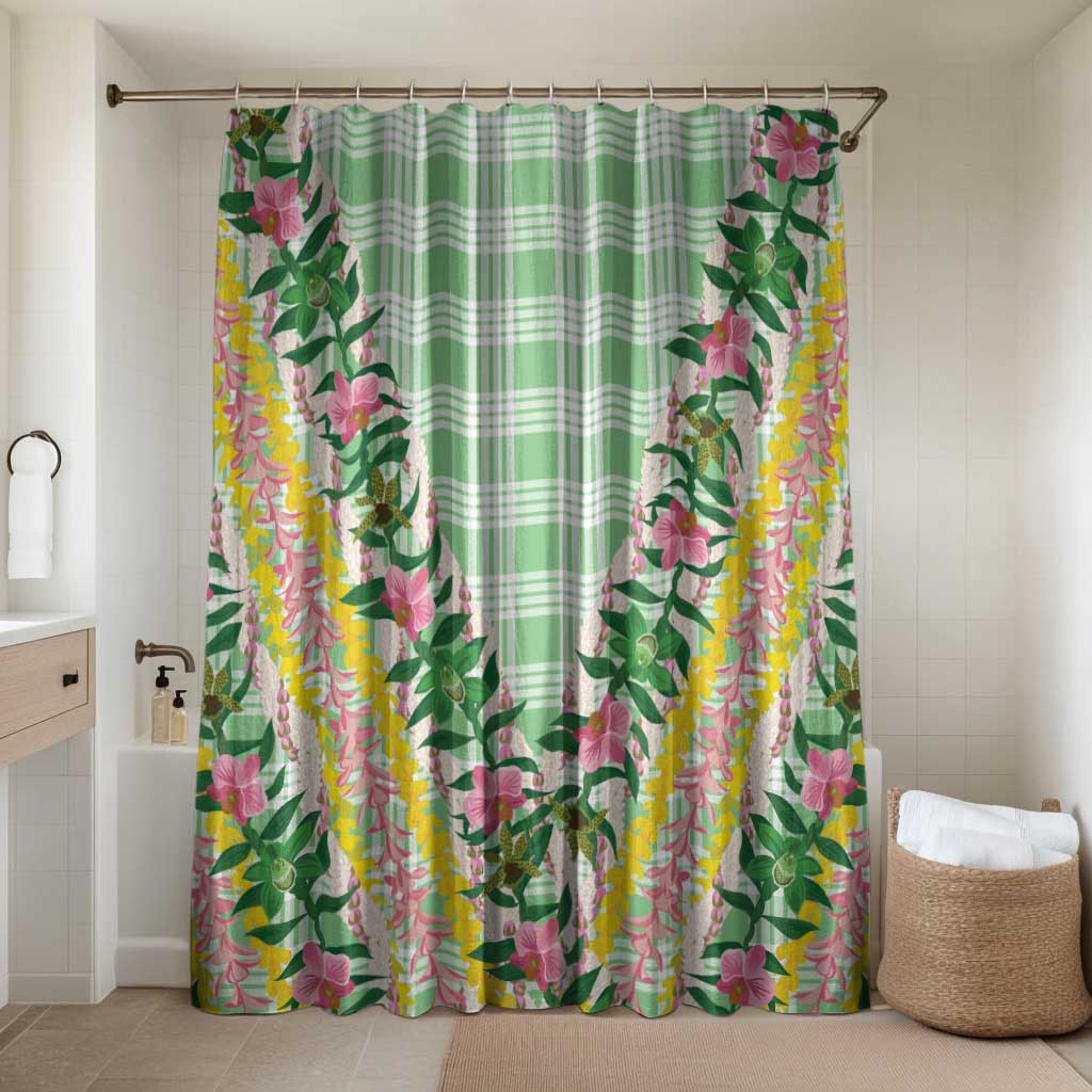 Hawaii Pikake Lokelani Plumeria Lei Bathroom Set Green Palaka Motifs LT05 Shower Curtain Only Green - Polynesian Pride