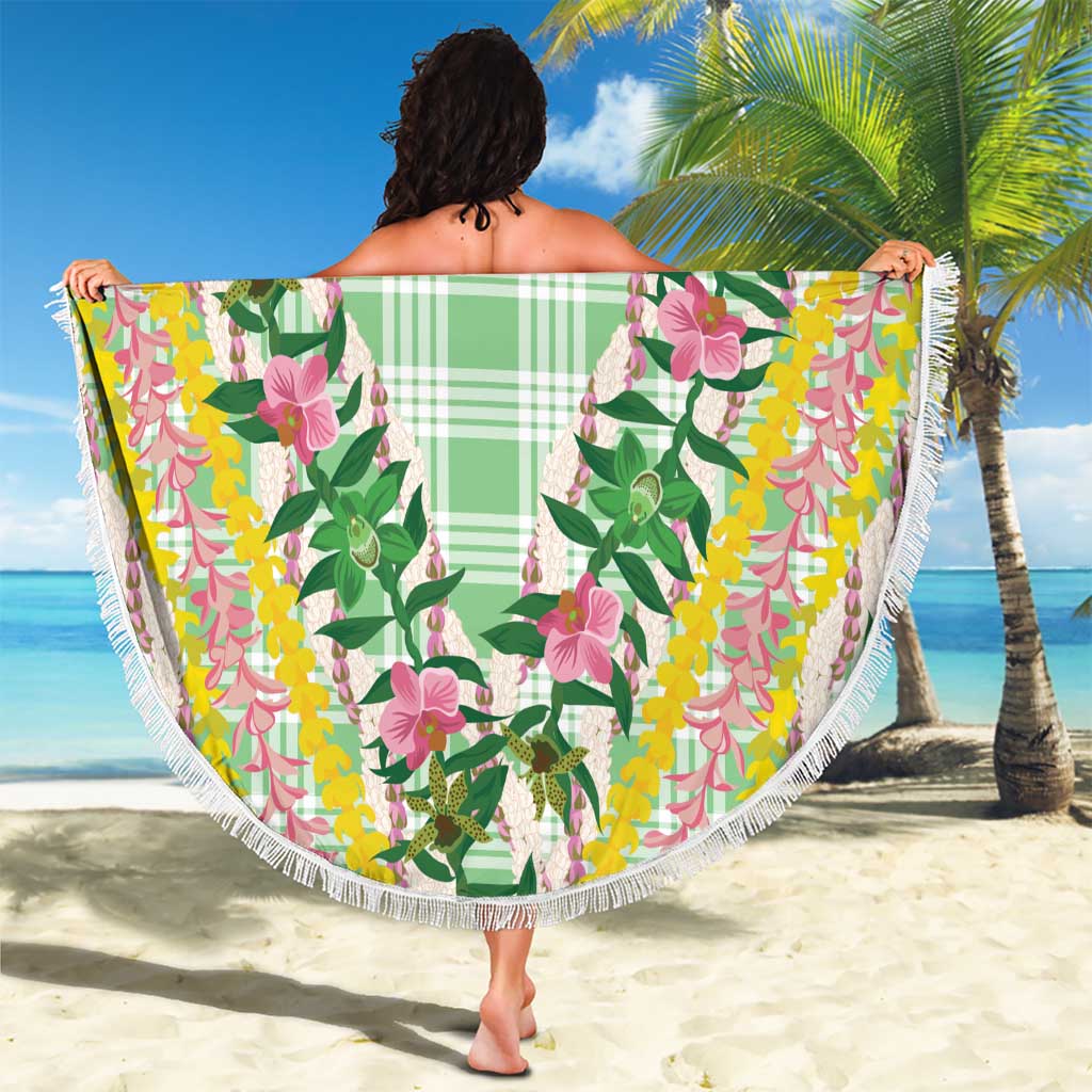 Hawaii Pikake Lokelani Plumeria Lei Beach Blanket Green Palaka Motifs LT05 - Polynesian Pride