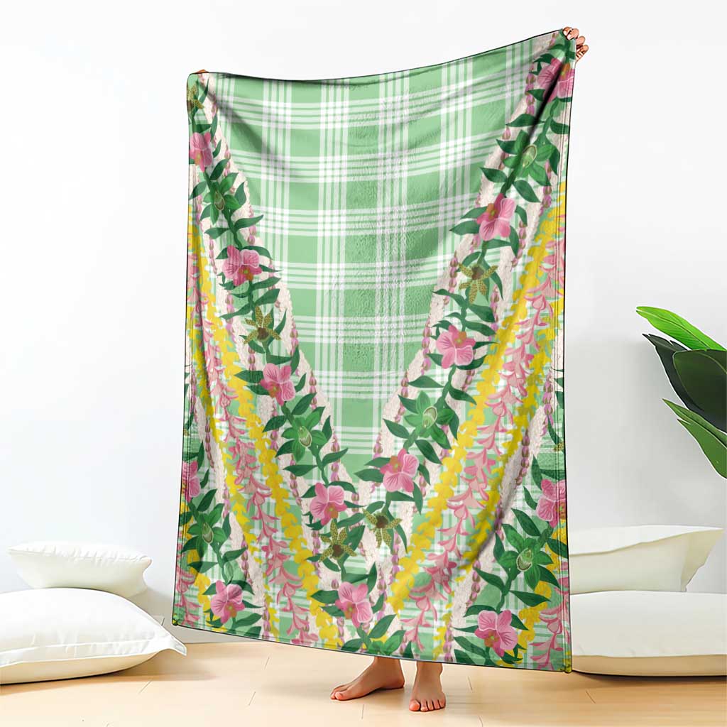 Hawaii Pikake Lokelani Plumeria Lei Blanket Green Palaka Motifs LT05 - Polynesian Pride