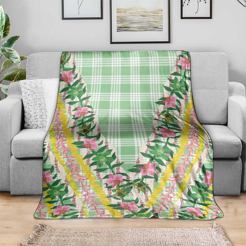 Hawaii Pikake Lokelani Plumeria Lei Blanket Green Palaka Motifs LT05 - Polynesian Pride