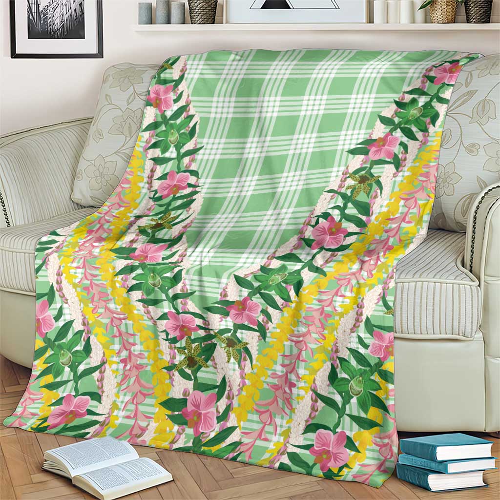Hawaii Pikake Lokelani Plumeria Lei Blanket Green Palaka Motifs LT05 - Polynesian Pride