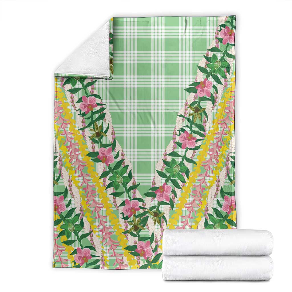 Hawaii Pikake Lokelani Plumeria Lei Blanket Green Palaka Motifs LT05 - Polynesian Pride