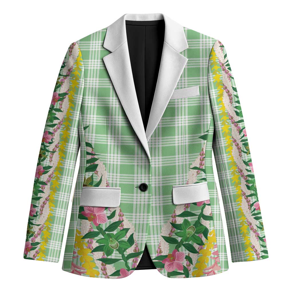 Hawaii Pikake Lokelani Plumeria Lei Blazer Green Palaka Motifs LT05 Unisex Green - Polynesian Pride