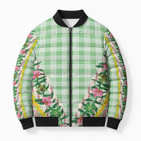 Hawaii Pikake Lokelani Plumeria Lei Bomber Puffer Jacket Green Palaka Motifs LT05 Unisex Green - Polynesian Pride