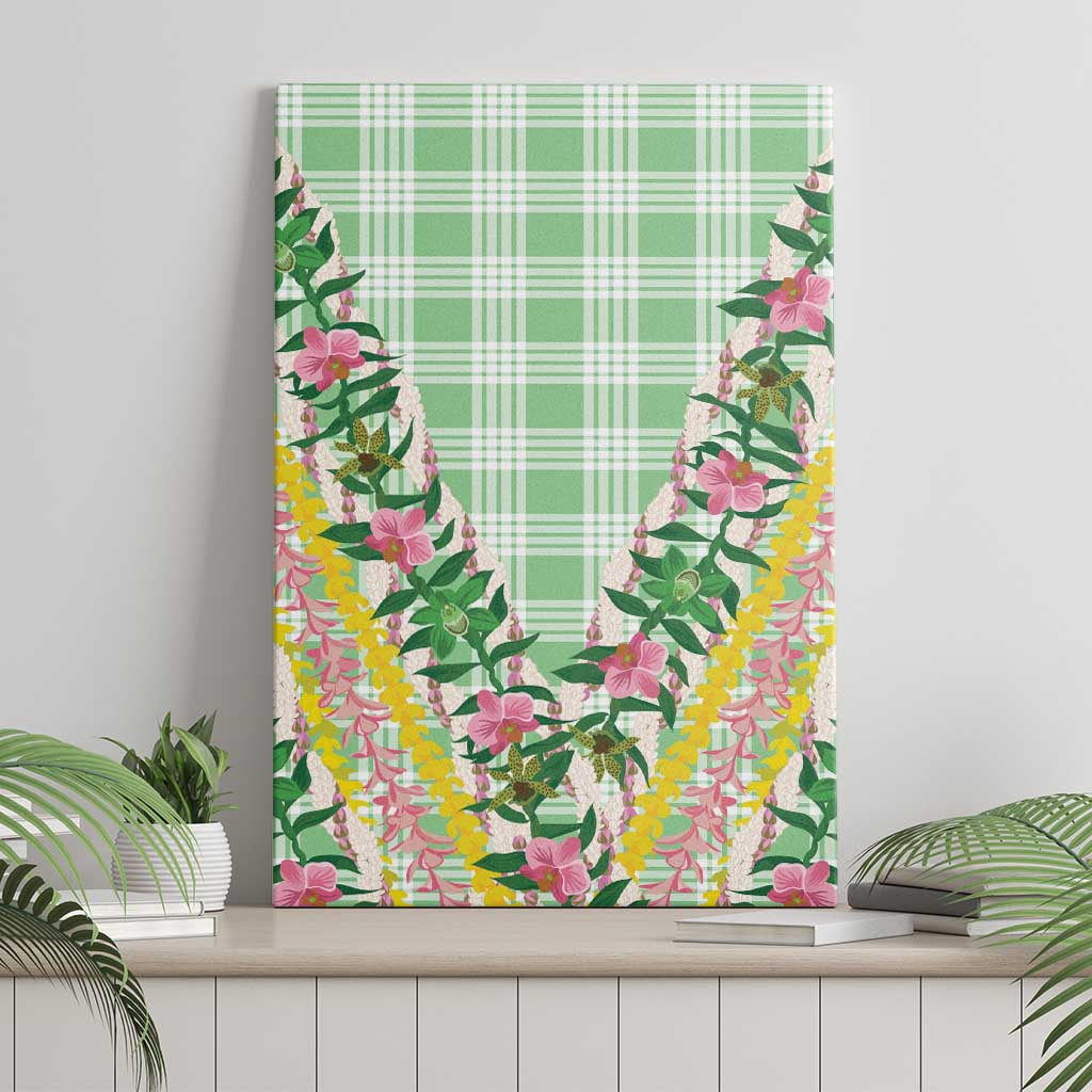 Hawaii Pikake Lokelani Plumeria Lei Canvas Wall Art Green Palaka Motifs LT05 - Polynesian Pride