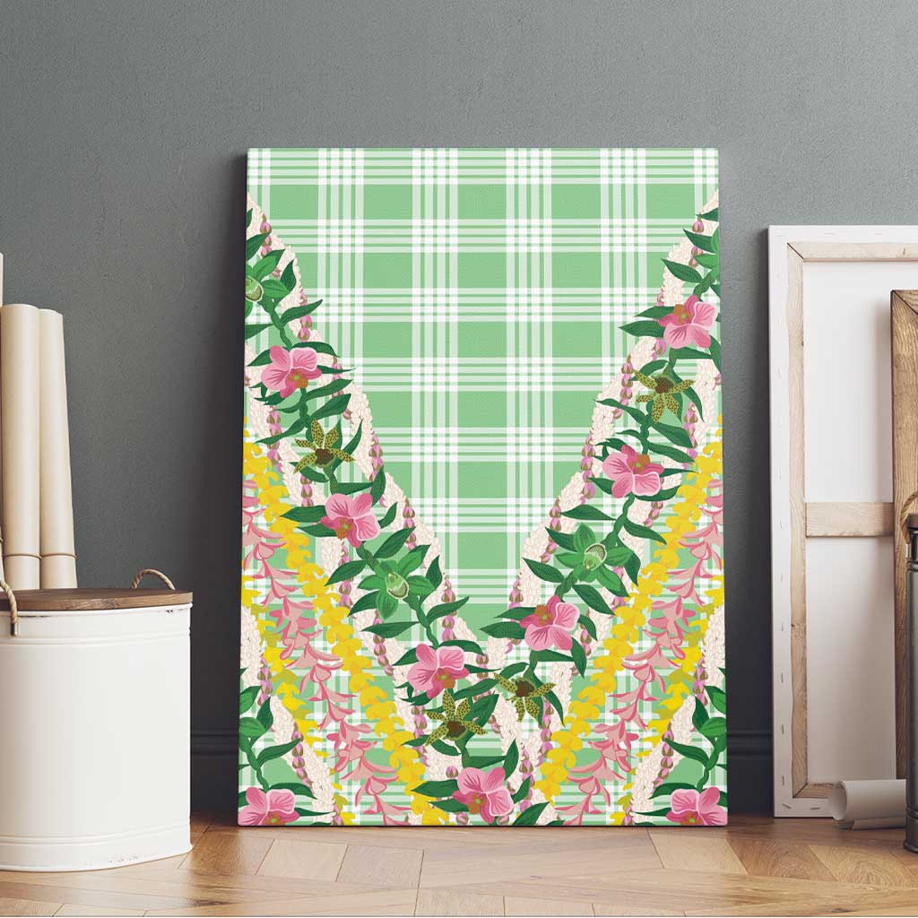 Hawaii Pikake Lokelani Plumeria Lei Canvas Wall Art Green Palaka Motifs LT05 - Polynesian Pride