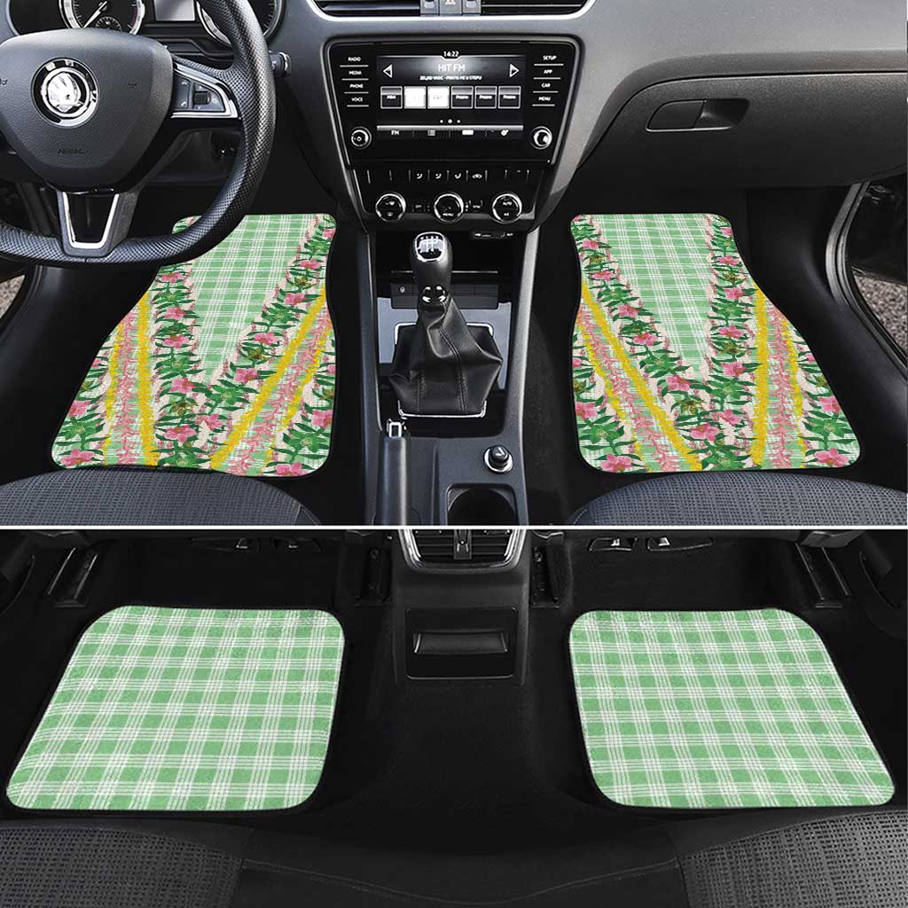 Hawaii Pikake Lokelani Plumeria Lei Car Mats Green Palaka Motifs LT05 Set 4pcs Green - Polynesian Pride