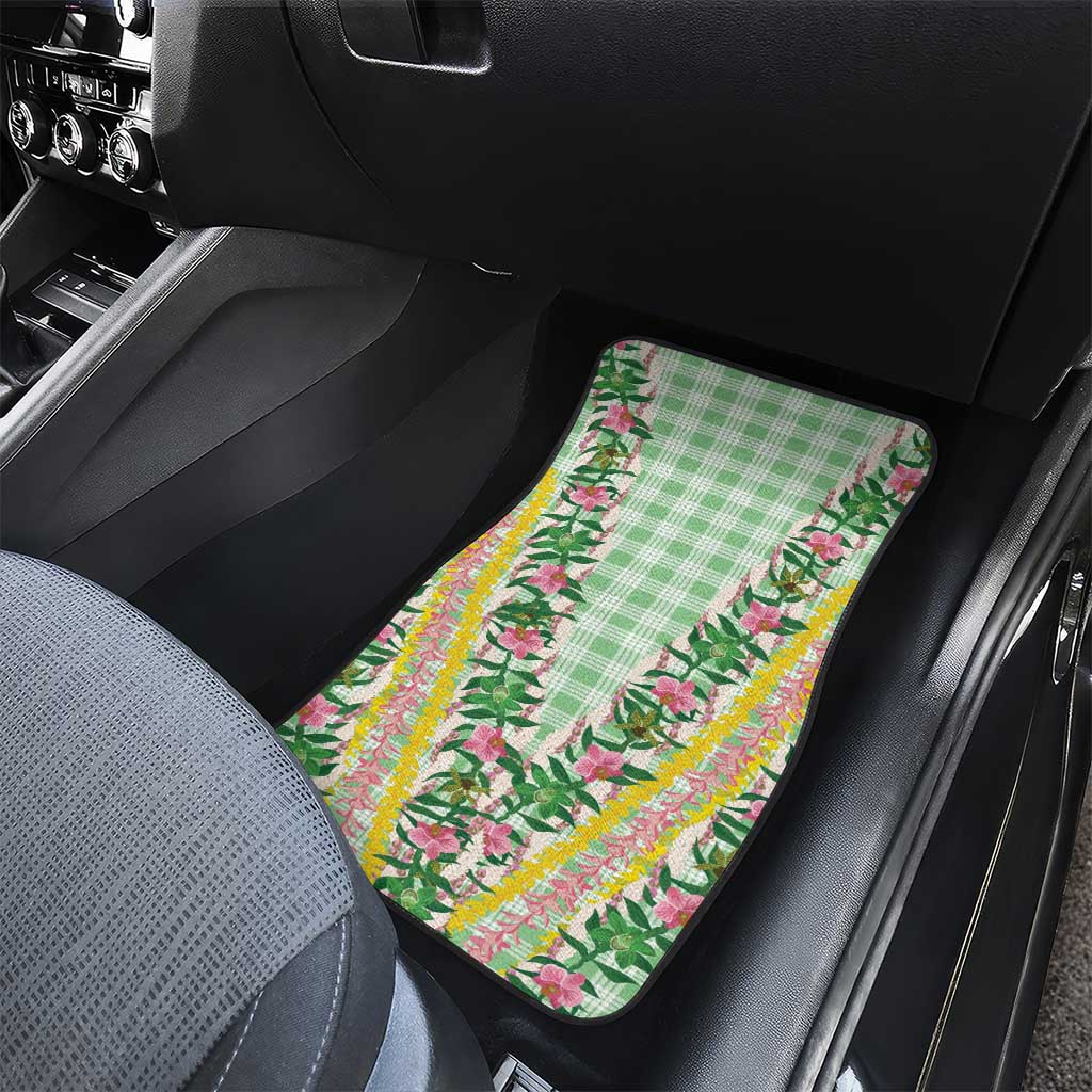 Hawaii Pikake Lokelani Plumeria Lei Car Mats Green Palaka Motifs LT05 - Polynesian Pride