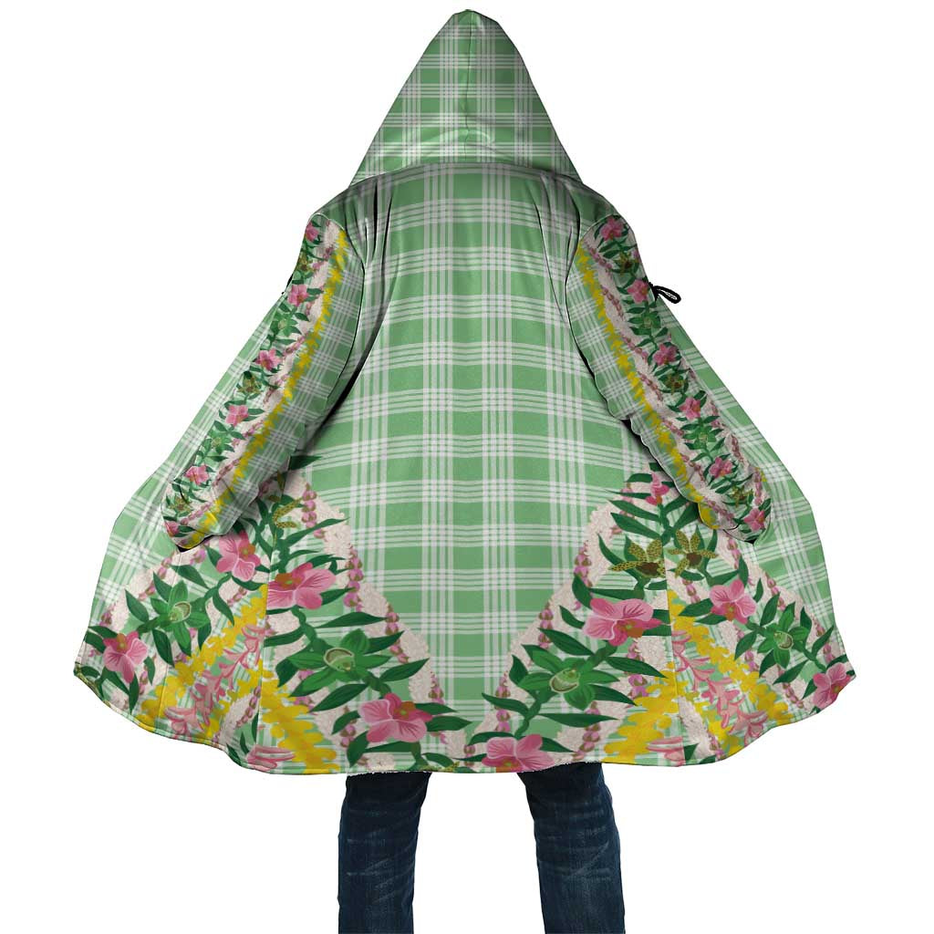 Hawaii Pikake Lokelani Plumeria Lei Cloak Green Palaka Motifs LT05 Unisex Green - Polynesian Pride