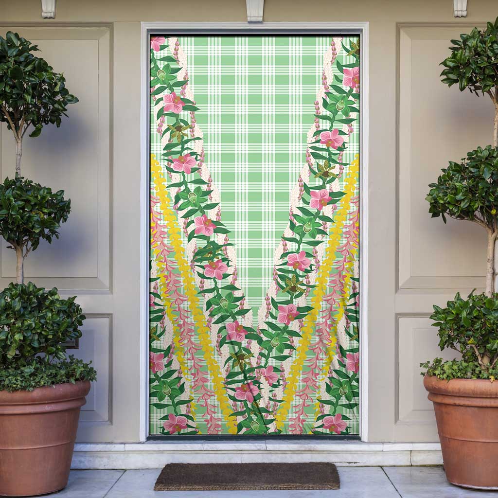 Hawaii Pikake Lokelani Plumeria Lei Door Cover Green Palaka Motifs LT05 Green - Polynesian Pride