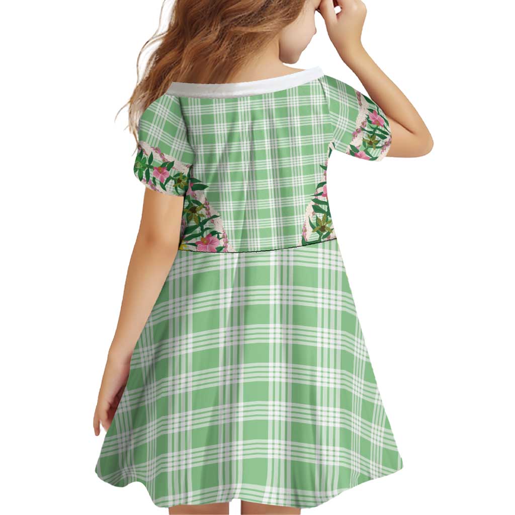 Hawaii Pikake Lokelani Plumeria Lei Family Matching Off Shoulder Short Dress and Hawaiian Shirt Green Palaka Motifs