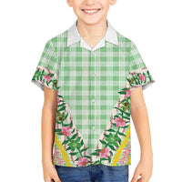 Hawaii Pikake Lokelani Plumeria Lei Family Matching Tank Maxi Dress and Hawaiian Shirt Green Palaka Motifs
