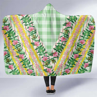 Hawaii Pikake Lokelani Plumeria Lei Hooded Blanket Green Palaka Motifs LT05 One Size Green - Polynesian Pride