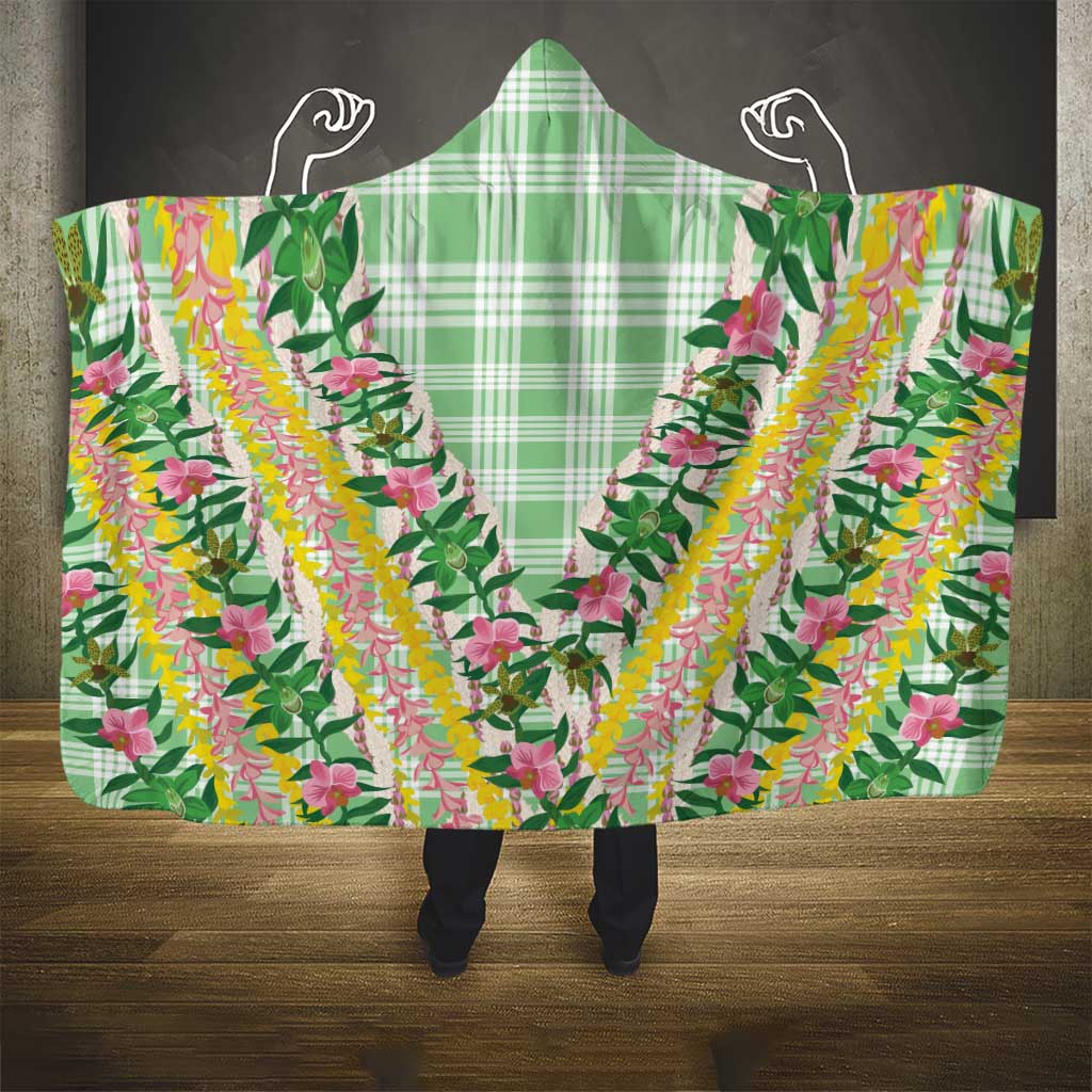 Hawaii Pikake Lokelani Plumeria Lei Hooded Blanket Green Palaka Motifs LT05 - Polynesian Pride