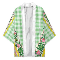 Hawaii Pikake Lokelani Plumeria Lei Kimono Green Palaka Motifs