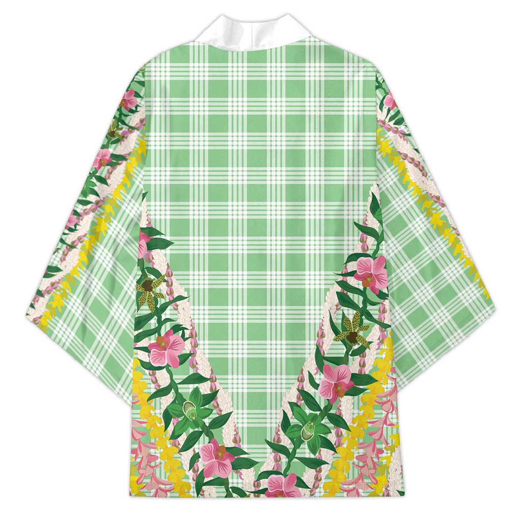 Hawaii Pikake Lokelani Plumeria Lei Kimono Green Palaka Motifs