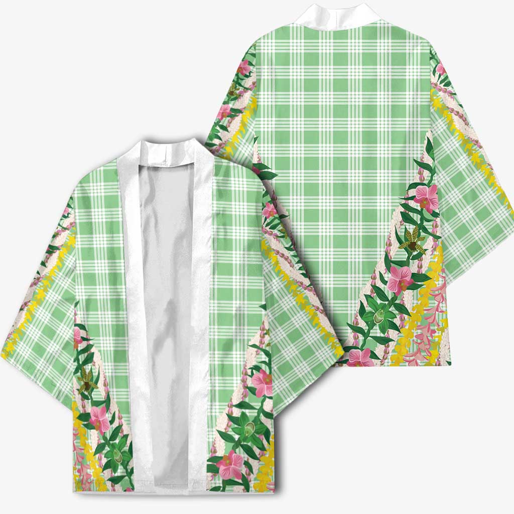 Hawaii Pikake Lokelani Plumeria Lei Kimono Green Palaka Motifs
