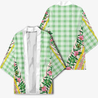 Hawaii Pikake Lokelani Plumeria Lei Kimono Green Palaka Motifs