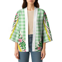 Hawaii Pikake Lokelani Plumeria Lei Kimono Green Palaka Motifs