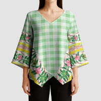 Hawaii Pikake Lokelani Plumeria Lei Kimono Sleeve Blouse Green Palaka Motifs LT05 - Polynesian Pride
