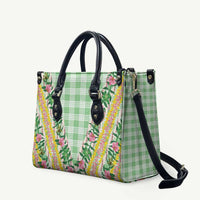 Hawaii Pikake Lokelani Plumeria Lei Leather Bag Green Palaka Motifs LT05 Green - Polynesian Pride