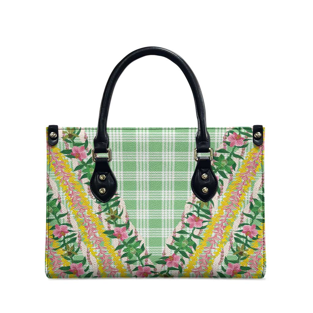 Hawaii Pikake Lokelani Plumeria Lei Leather Bag Green Palaka Motifs LT05 - Polynesian Pride