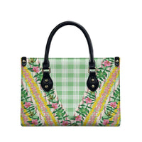 Hawaii Pikake Lokelani Plumeria Lei Leather Bag Green Palaka Motifs LT05 - Polynesian Pride