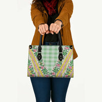 Hawaii Pikake Lokelani Plumeria Lei Leather Bag Green Palaka Motifs LT05 - Polynesian Pride