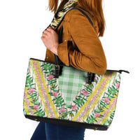 Hawaii Pikake Lokelani Plumeria Lei Leather Tote Bag Green Palaka Motifs LT05 Green - Polynesian Pride