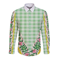 Hawaii Pikake Lokelani Plumeria Lei Long Sleeve Button Shirt Green Palaka Motifs LT05 Unisex Green - Polynesian Pride