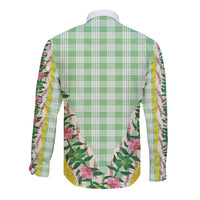 Hawaii Pikake Lokelani Plumeria Lei Long Sleeve Button Shirt Green Palaka Motifs LT05 - Polynesian Pride