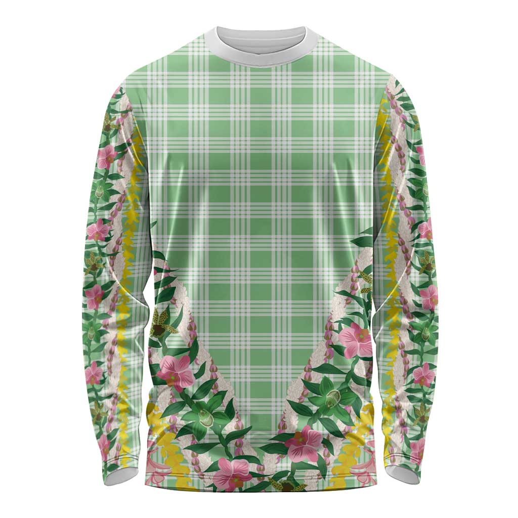 Hawaii Pikake Lokelani Plumeria Lei Long Sleeve Shirt Green Palaka Motifs LT05 Unisex Green - Polynesian Pride