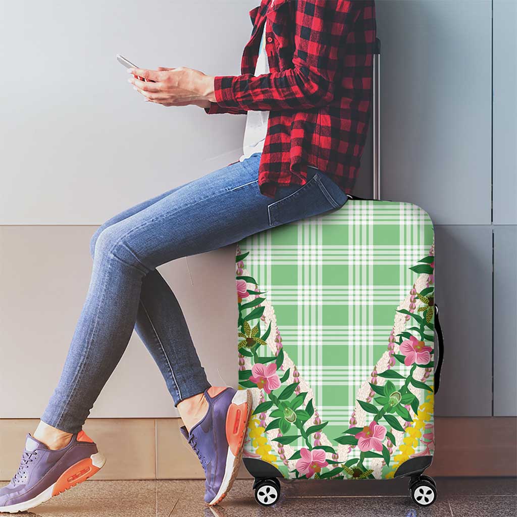 Hawaii Pikake Lokelani Plumeria Lei Luggage Cover Green Palaka Motifs LT05 - Polynesian Pride