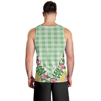 Hawaii Pikake Lokelani Plumeria Lei Men Tank Top Green Palaka Motifs LT05 - Polynesian Pride