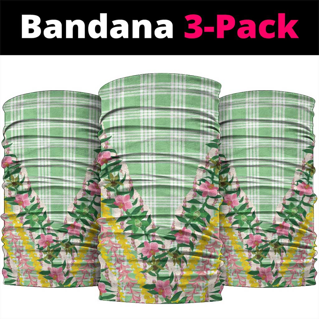 Hawaii Pikake Lokelani Plumeria Lei Neck Gaiter Green Palaka Motifs LT05 package One Size: 25*50cm Green - Polynesian Pride